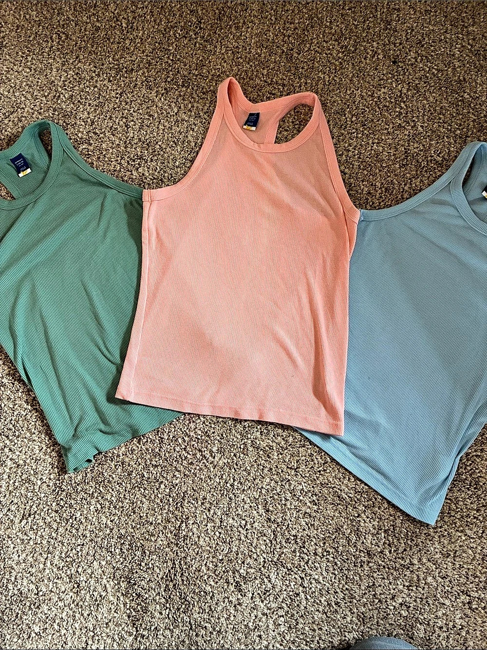 Old Navy Ultralite Ribbed Tank Tops Pink & Green Large